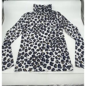 J. Crew Women's Long Sleeve Animal Print cotton Turtleneck Top Sz S Casual